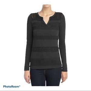 Lucky Brand Garment Dye Lace Crochet Stripe Thermal Tee size Medium